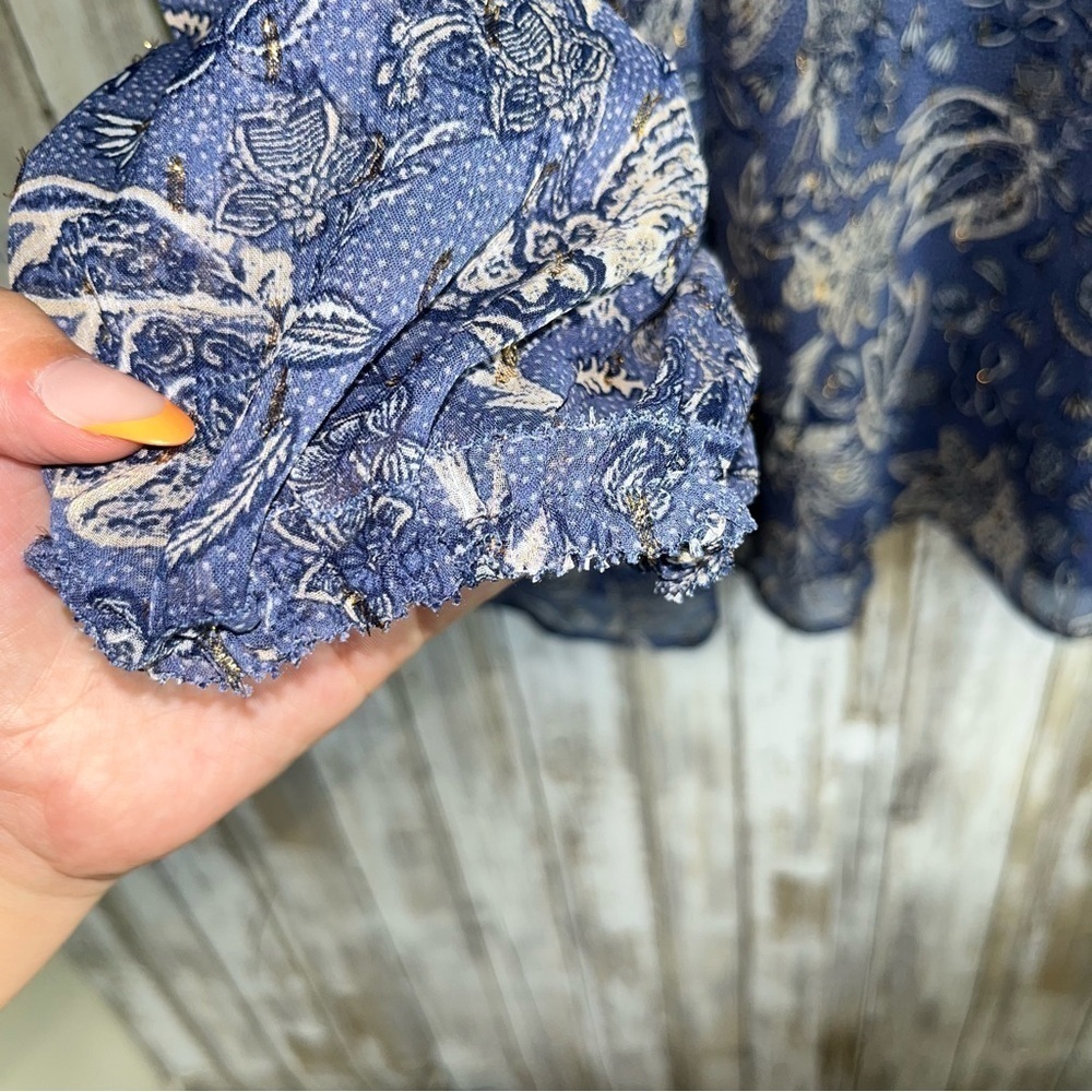 Lane Bryant Lurex Floral Blouse Blue Metallic V-Neck Ruffle Top Size 18/20 - Picture 5 of 6